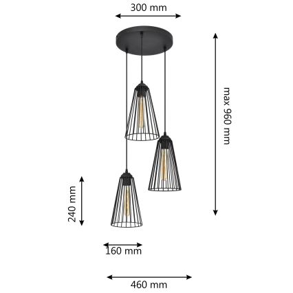 Luster na sajli TORRI 3xE27/15W/230V crni