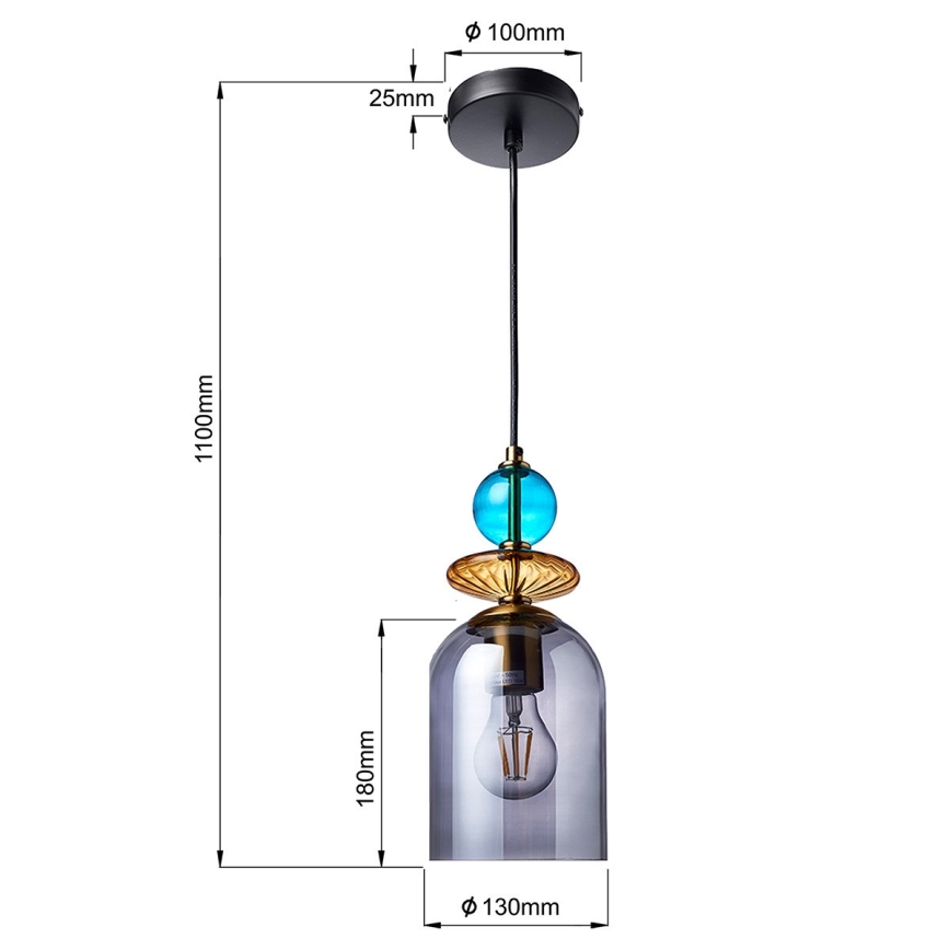 Luster na sajli TROPEA 1xE27/15W/230V crna/zadimljeno plava/bež