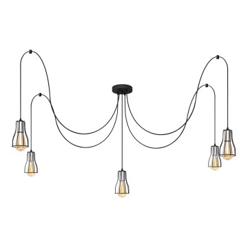 Luster na sajli TUBE 5xE27/15W/230V pauk crna/sjajni hrom