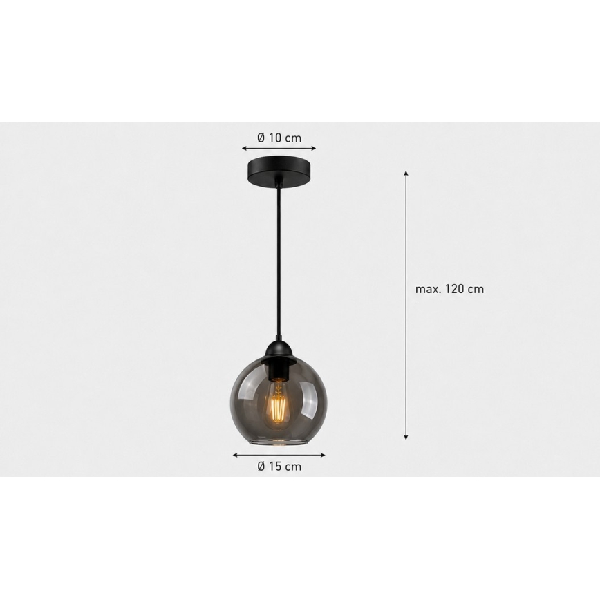 Luster na sajli UNO 1xE27/60W/230V crna/zadimljena