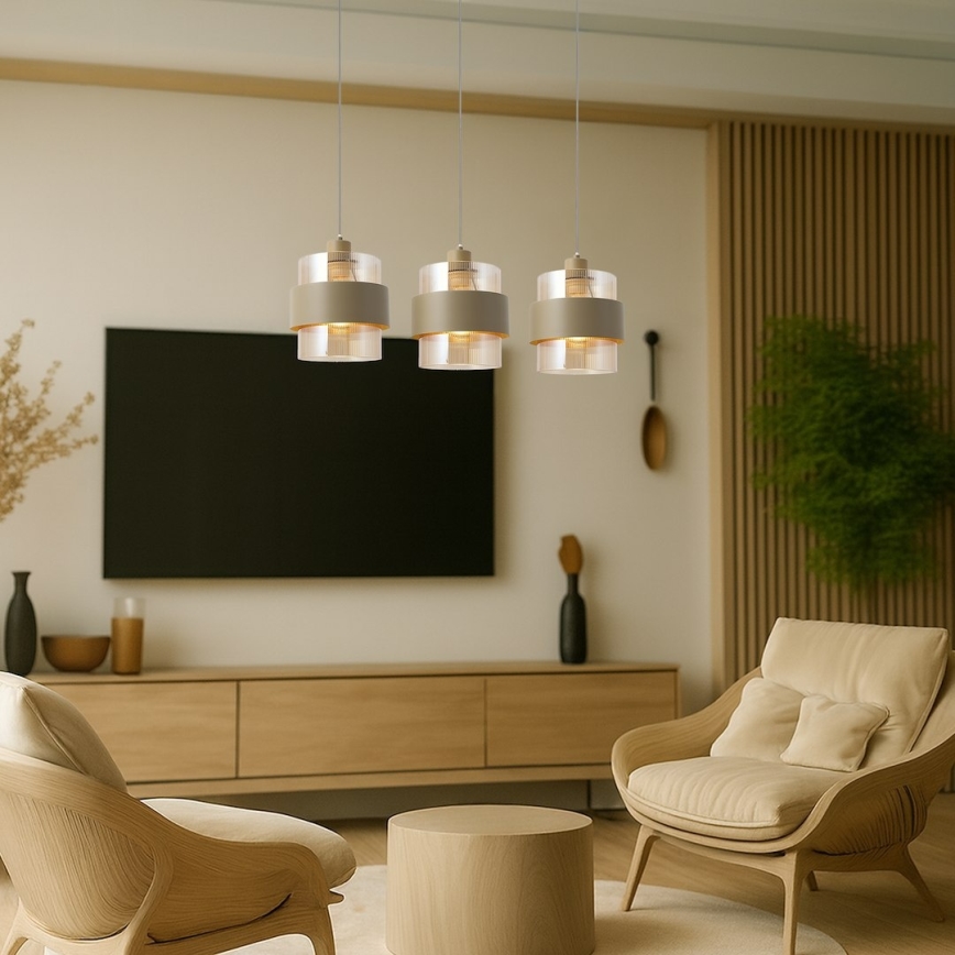 Luster na sajli VALENTINO 3xE27/15W/230V bež/transparentan