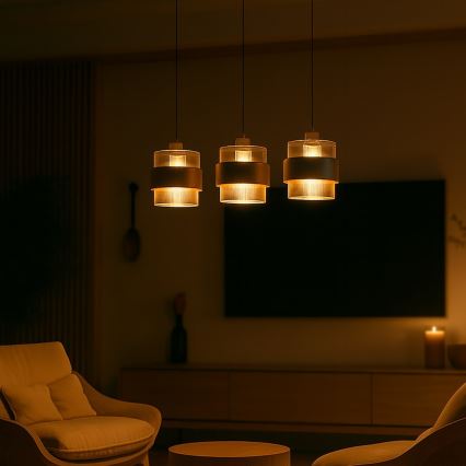 Luster na sajli VALENTINO 3xE27/15W/230V bež/transparentan