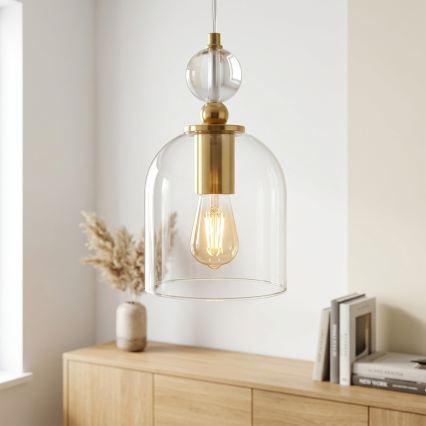 Luster na sajli VELARE 1xE27/15W/230V zlatna/prozirna