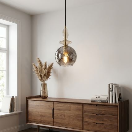 Luster na sajli VELLO 1xE27/15W/230V crna/zadimljeno bež/crna