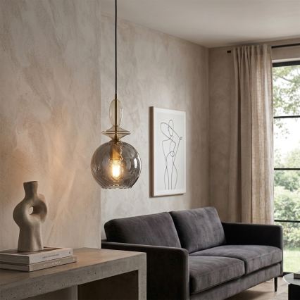Luster na sajli VELLO 1xE27/15W/230V crna/zadimljeno bež/crna