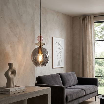 Luster na sajli VELLO 1xE27/15W/230V crna/zadimljeno roze/bež/crna