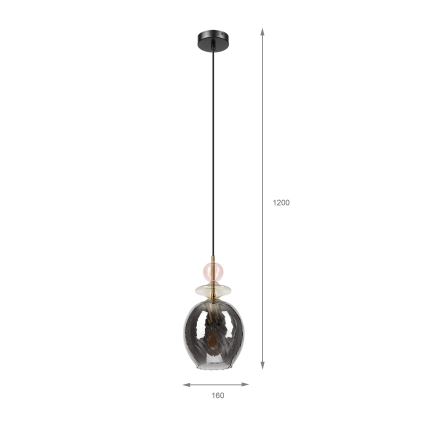 Luster na sajli VELLO 1xE27/15W/230V crna/zadimljeno roze/bež/crna
