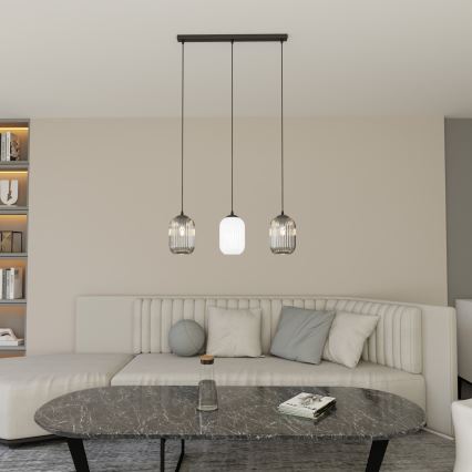 Luster na sajli VERDI 3xE27/15W/230V crna/siva/bela