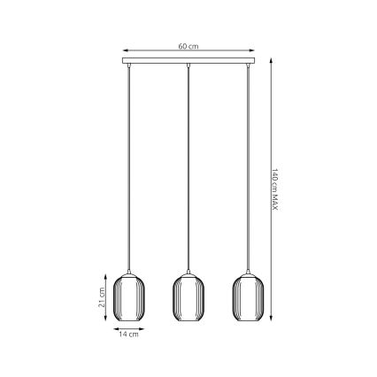 Luster na sajli VERDI 3xE27/15W/230V crna/siva/bela