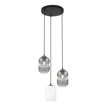 Luster na sajli VERDI 3xE27/15W/230V Ø 30 cm crna/siva/bela