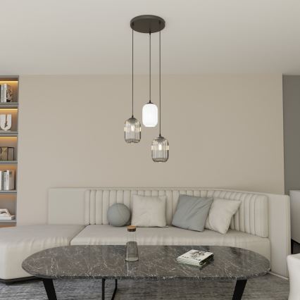 Luster na sajli VERDI 3xE27/15W/230V Ø 30 cm crna/siva/bela