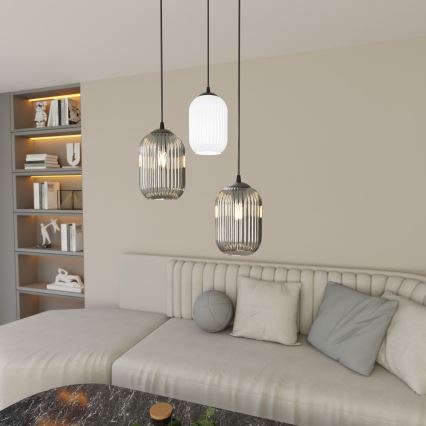 Luster na sajli VERDI 3xE27/15W/230V Ø 30 cm crna/siva/bela