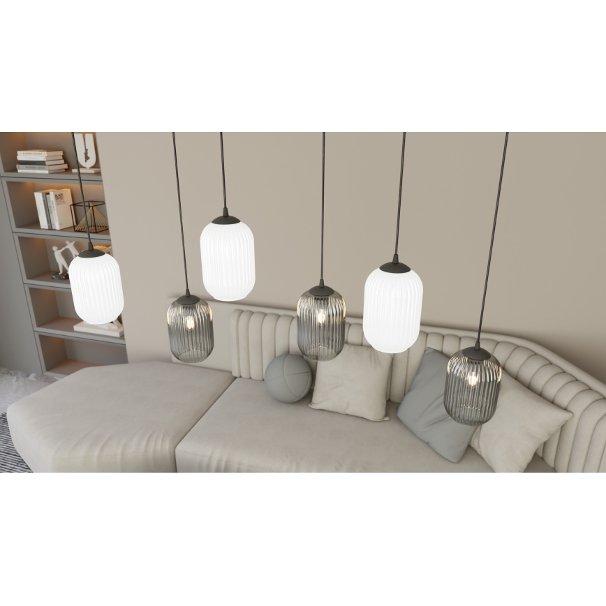 Luster na sajli VERDI 3xE27/15W/230V Ø 30 cm crna/siva/bela