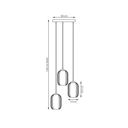 Luster na sajli VERDI 3xE27/15W/230V Ø 30 cm crna/siva/bela