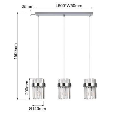 Luster na sajli VETRO 3xE14/10W/230V sjajni hrom