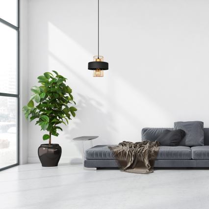 Luster na sajli VOLTA 1xE27/15W/230V crna/ružičasto zlato