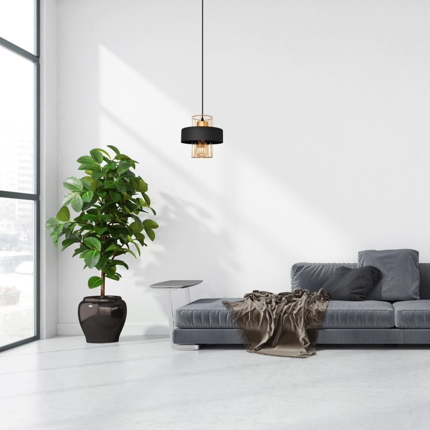 Luster na sajli VOLTA 1xE27/15W/230V crna/ružičasto zlato