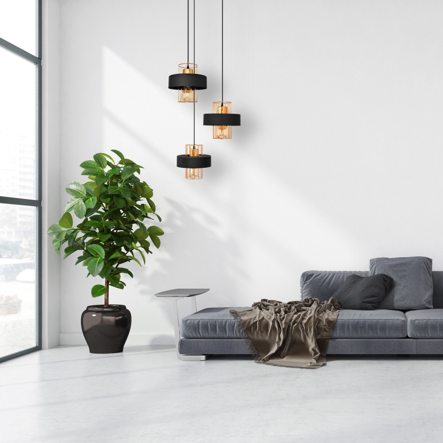 Luster na sajli VOLTA 3xE27/15W/230V crna/roze zlato