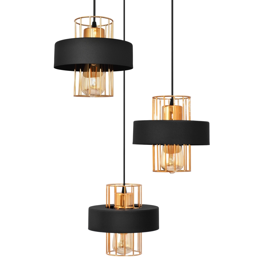Luster na sajli VOLTA 3xE27/15W/230V crna/roze zlato