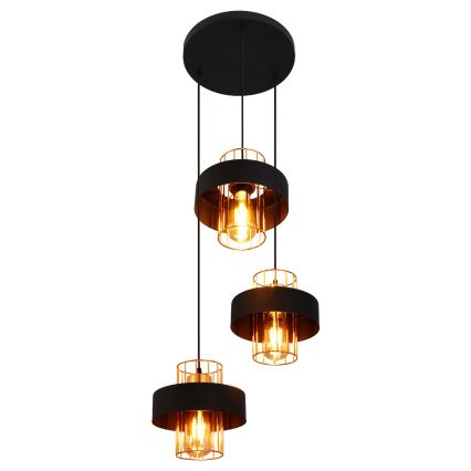 Luster na sajli VOLTA 3xE27/15W/230V crna/roze zlato