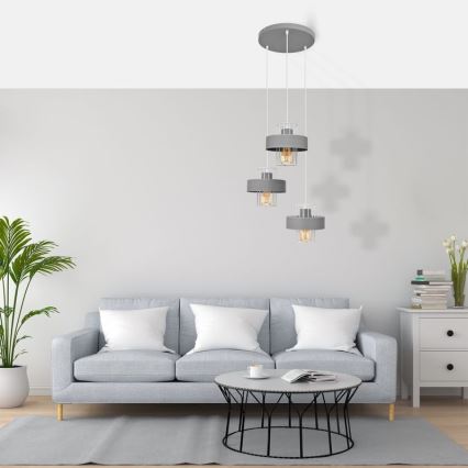 Luster na sajli VOLTA 3xE27/15W/230V prečnik 42 cm siva