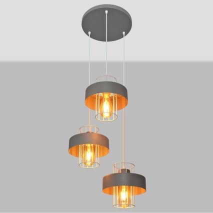 Luster na sajli VOLTA 3xE27/15W/230V prečnik 42 cm siva