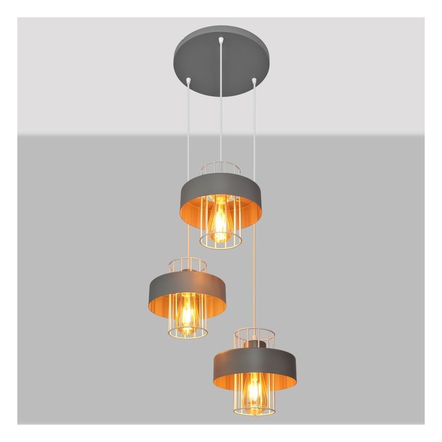 Luster na sajli VOLTA 3xE27/15W/230V prečnik 42 cm siva