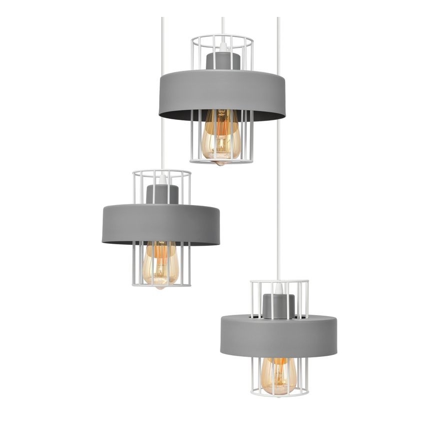 Luster na sajli VOLTA 3xE27/15W/230V prečnik 42 cm siva