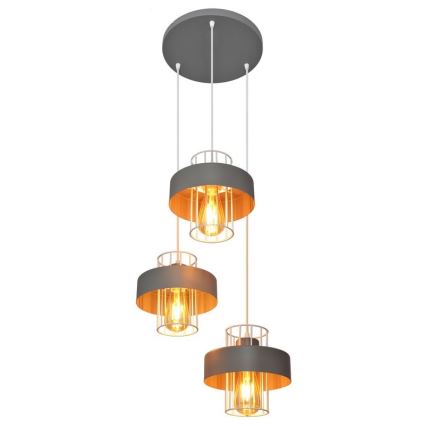 Luster na sajli VOLTA 3xE27/15W/230V prečnik 42 cm siva