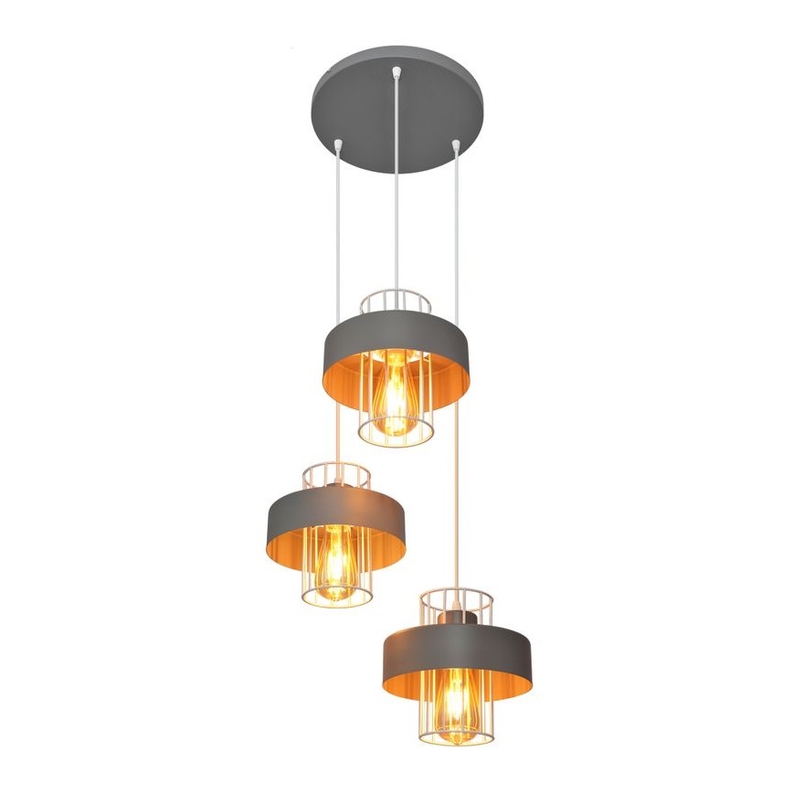 Luster na sajli VOLTA 3xE27/15W/230V prečnik 42 cm siva