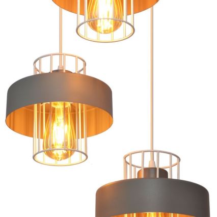 Luster na sajli VOLTA 3xE27/15W/230V prečnik 42 cm siva