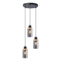 Luster na sajli WOODNEST 3xE27/15W/230V borovina/zadimljeno crna