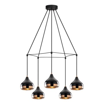 Luster na sajli YILDO 5xE27/40W/230V crna/bakrena