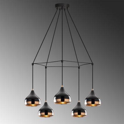 Luster na sajli YILDO 5xE27/40W/230V crna/bakrena
