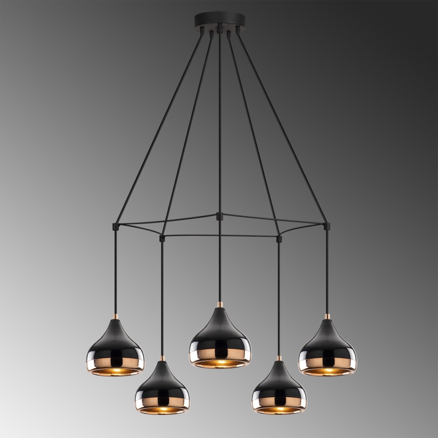 Luster na sajli YILDO 5xE27/40W/230V crna/bakrena