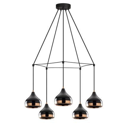 Luster na sajli YILDO 5xE27/40W/230V crna/bakrena