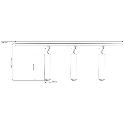 Luster na sajli za šinski sistem MARIBEL, 3x GU10 (10W), 230V + 1 m šinski sistem, crna