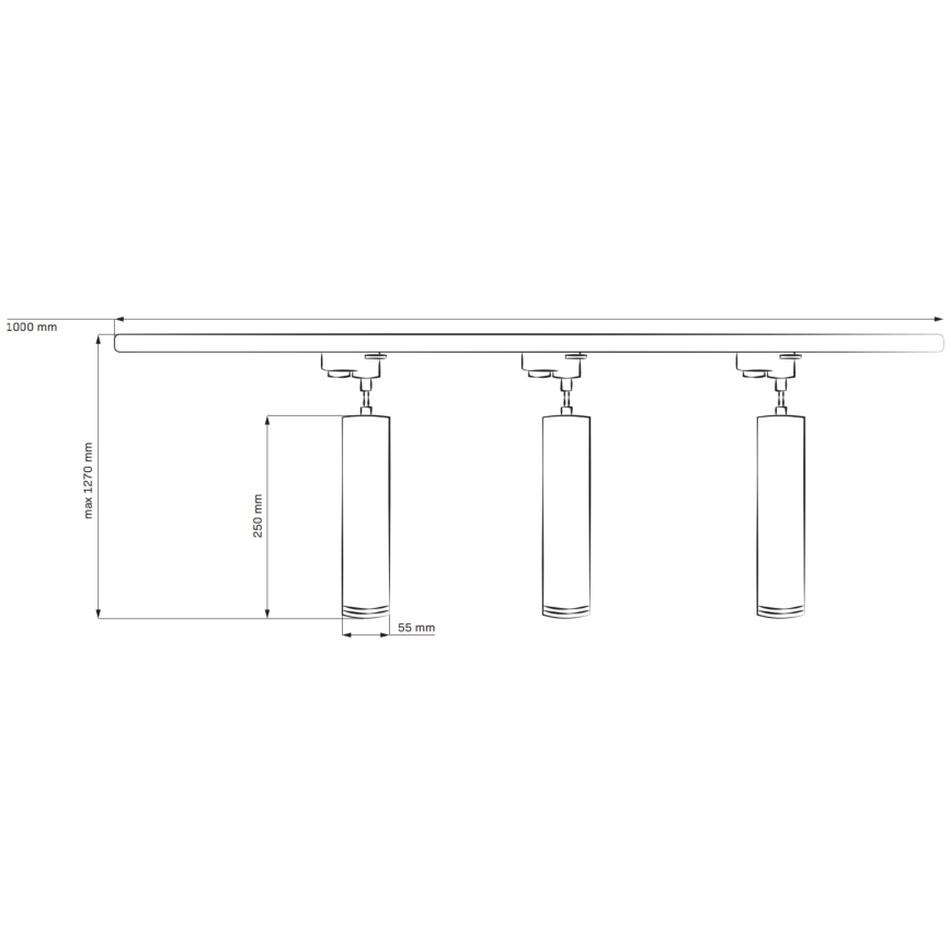 Luster na sajli za šinski sistem MARIBEL, 3x GU10 (10W), 230V + 1 m šinski sistem, crna