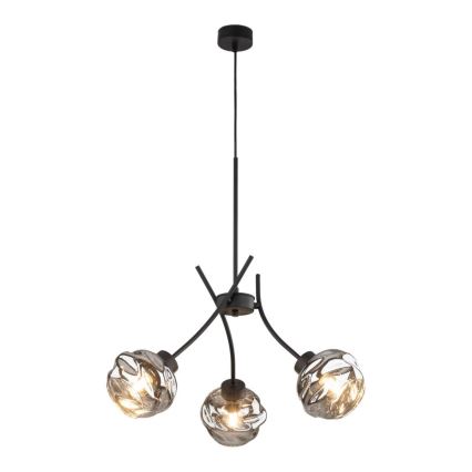 Luster na sajli ZULIA 3xE27/15W/230V crna/dimljena crna