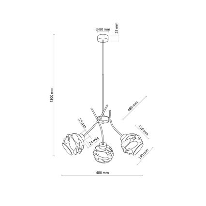 Luster na sajli ZULIA 3xE27/15W/230V crna/dimljena crna