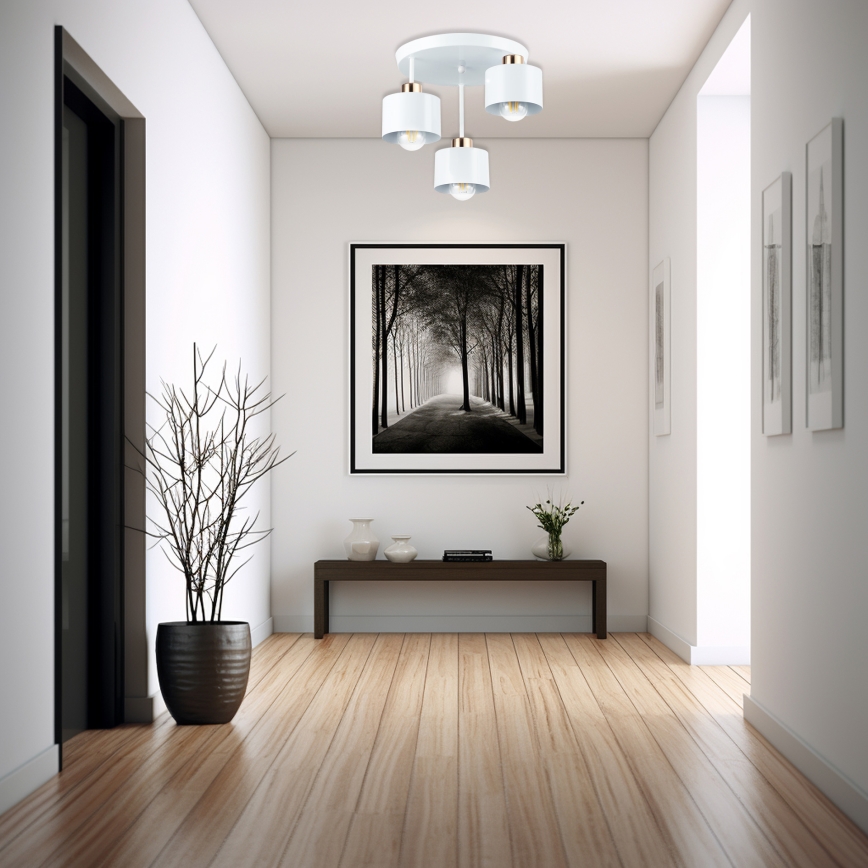 Luster na šipci 3xE27/35W/230V, prečnik 30 cm, bela/zlatna