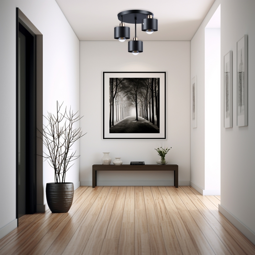 Luster na šipci 3xE27/35W/230V prečnik 30 cm crna/zlatna