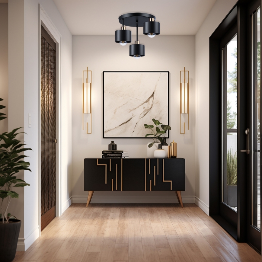 Luster na šipci 3xE27/35W/230V prečnik 30 cm crna/zlatna