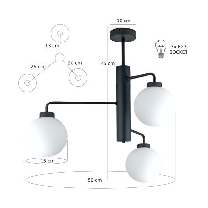 Luster na šipci FLEX 3xE27/60W/230V crna/bela