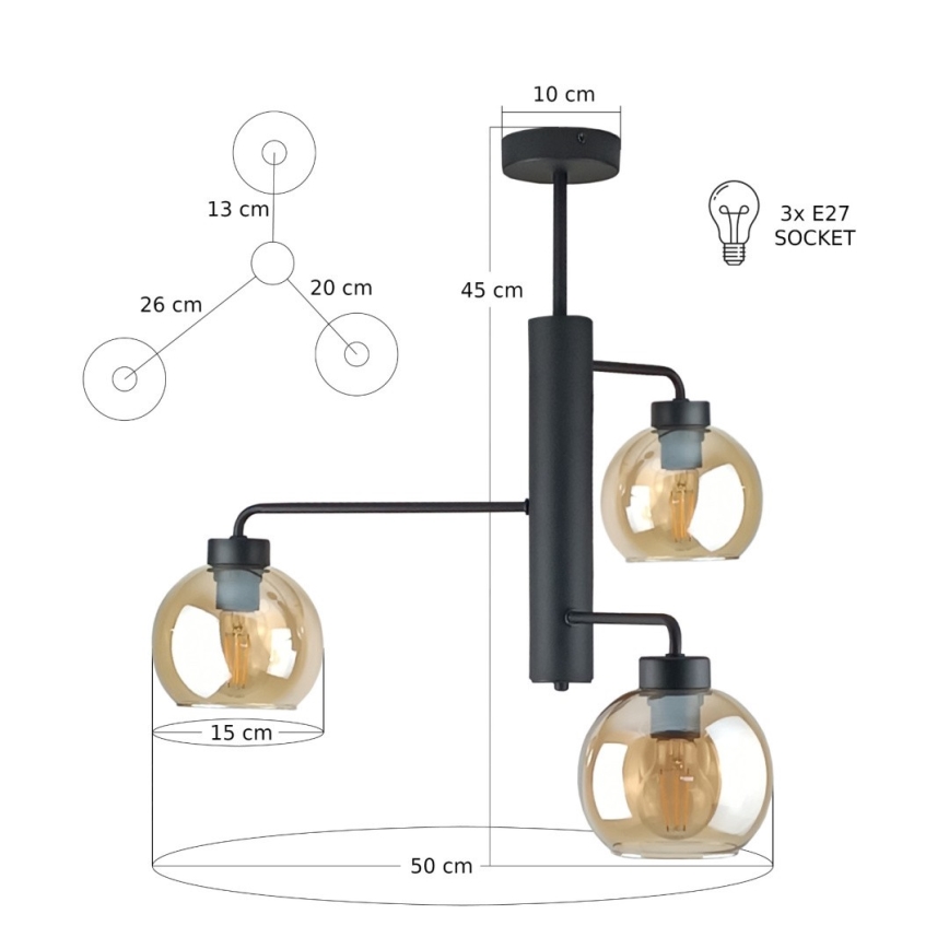 Luster na šipci FLEX 3xE27/60W/230V crna/duvansko-bež