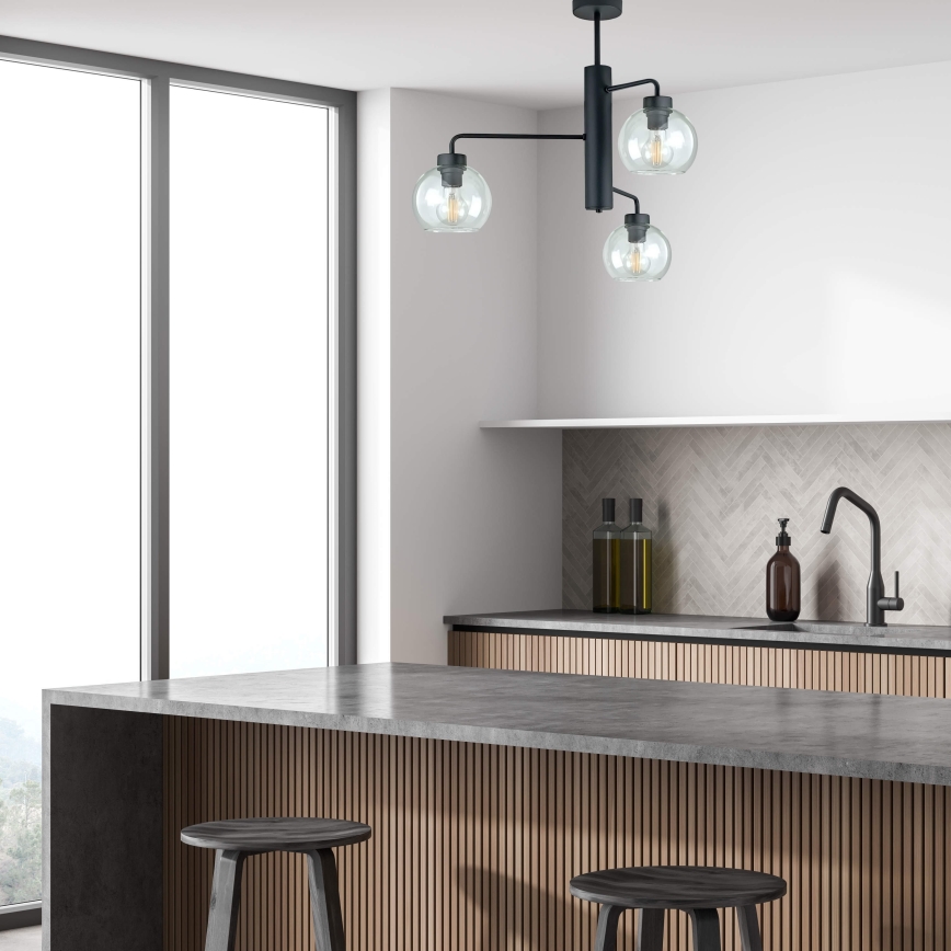 Luster na šipci FLEX 3xE27/60W/230V crna/prozirna