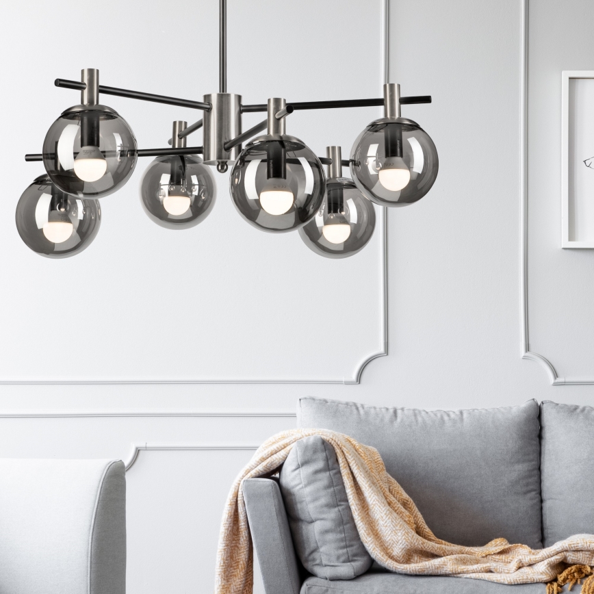 Luster na šipci LILOU 6xE14/5W/230V matni hrom/zadimljeno staklo