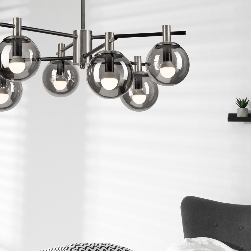 Luster na šipci LILOU 6xE14/5W/230V matni hrom/zadimljeno staklo