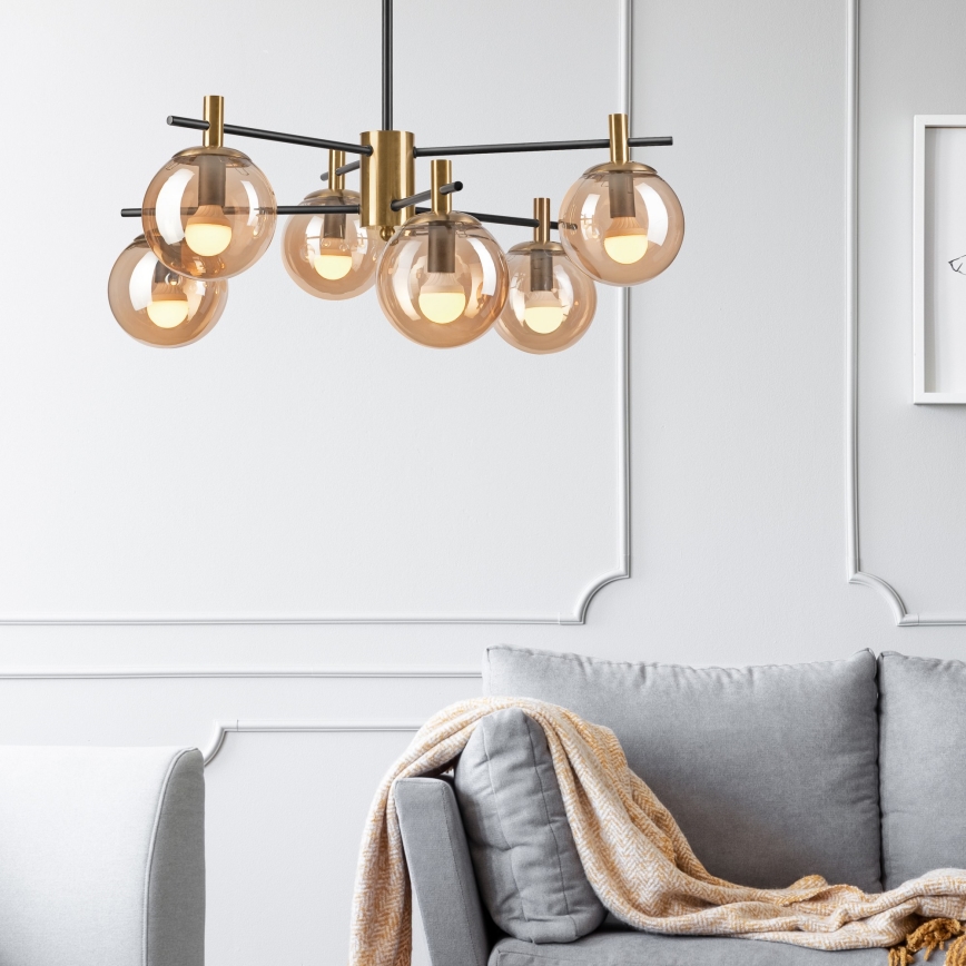 Luster na šipci LILOU 6xE14/5W/230V zlatna/crna/zadimljeno bež