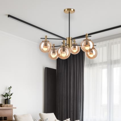 Luster na šipci LILOU 6xE14/5W/230V zlatna/crna/zadimljeno bež